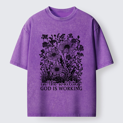 Tokyo-Lion Vintage Flower:In the waiting God is working Washed T-Shirt
