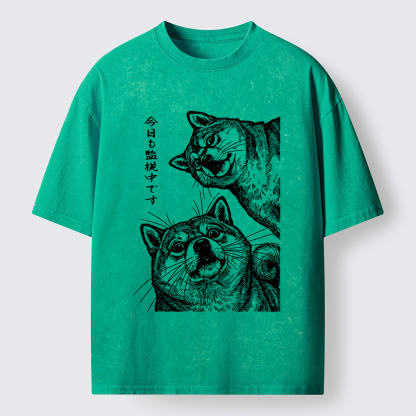 Tokyo-Lion Two Dogs Are Watching You Washed T-Shirt