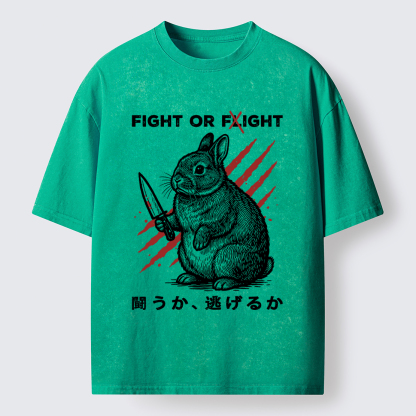 Tokyo-Lion Funny Rabbit：Fight Or Flight Washed T-Shirt