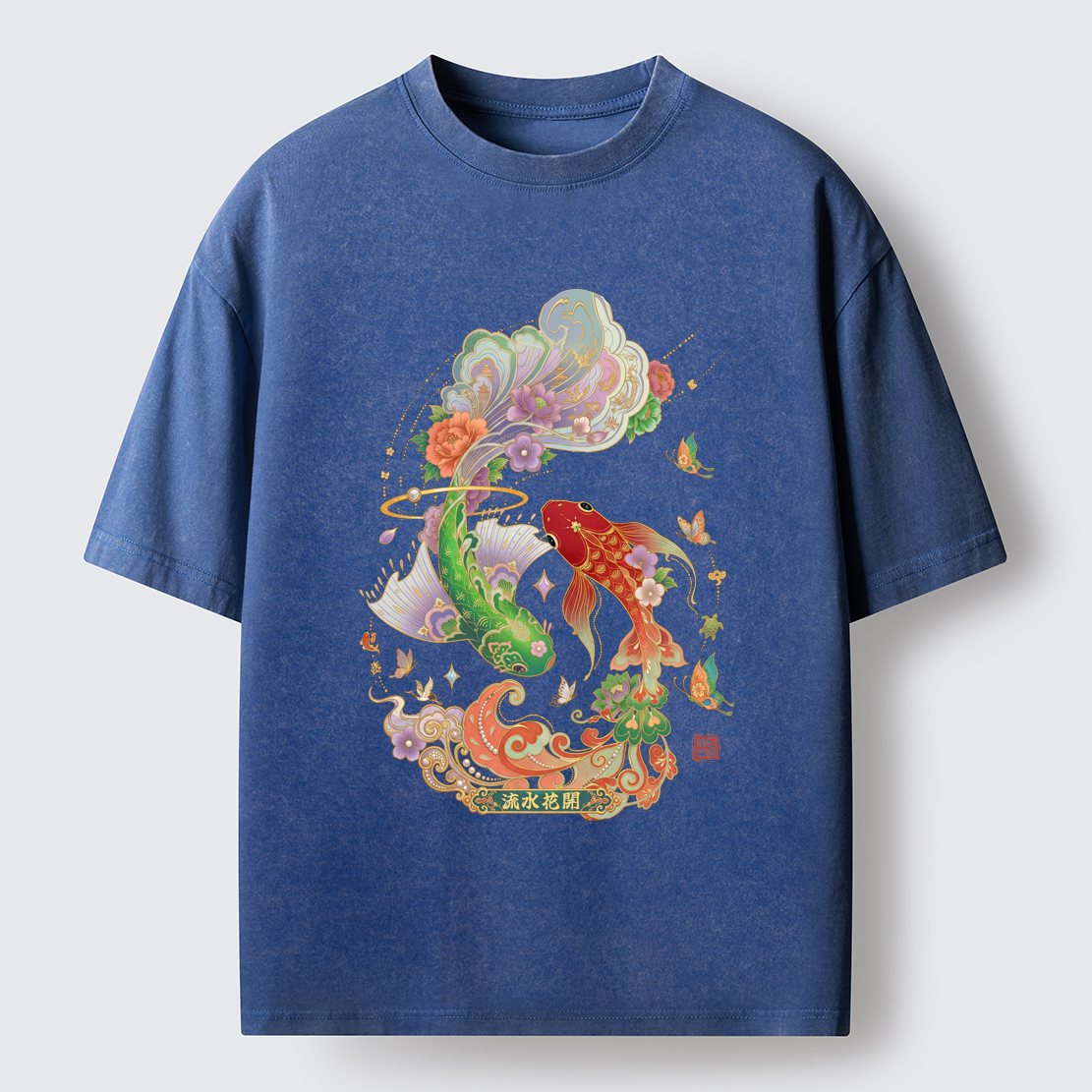 Tokyo-Lion Fortune Flows With Koi Washed T-Shirt