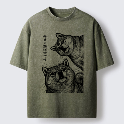 Tokyo-Lion Two Dogs Are Watching You Washed T-Shirt