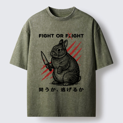 Tokyo-Lion Funny Rabbit：Fight Or Flight Washed T-Shirt