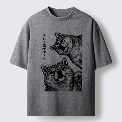 Tokyo-Lion Two Dogs Are Watching You Washed T-Shirt