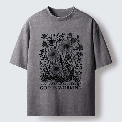 Tokyo-Lion Vintage Flower:In the waiting God is working Washed T-Shirt