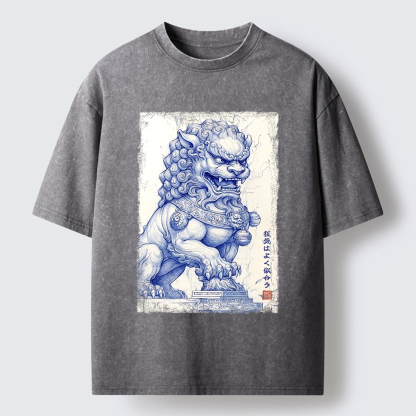 Tokyo-Lion Ink Painting：Madness Suits You Washed T-Shirt-Tokyo-Lion