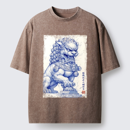 Tokyo-Lion Ink Painting：Madness Suits You Washed T-Shirt-Tokyo-Lion