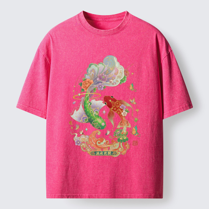 Tokyo-Lion Fortune Flows With Koi Washed T-Shirt