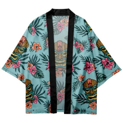 Tokyo-Lion Flower And Mask Japanese Kimono Cardigan