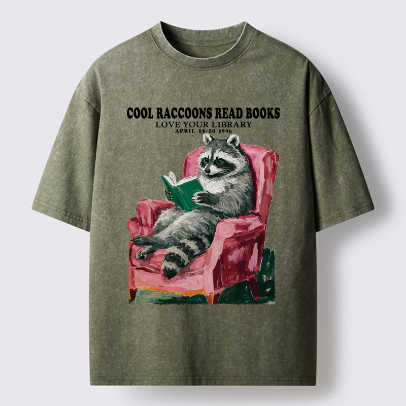 Tokyo-Lion Cool Raccoon Reads Washed T-Shirt
