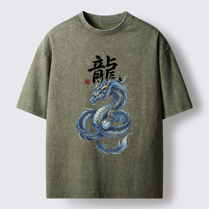 Tokyo-Lion Mythic Blue Dragon Washed T-Shirt-Tokyo-Lion