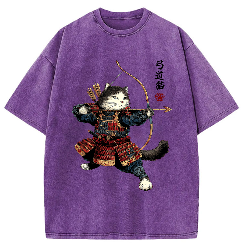 Tokyo-Lion Kyudo Samurai Cat Washed T-Shirt