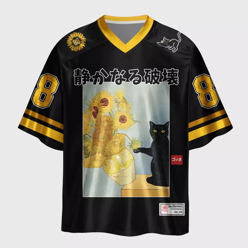 Tokyo-Lion Quiet Destruction Cat Art Glossy Oversized Jersey