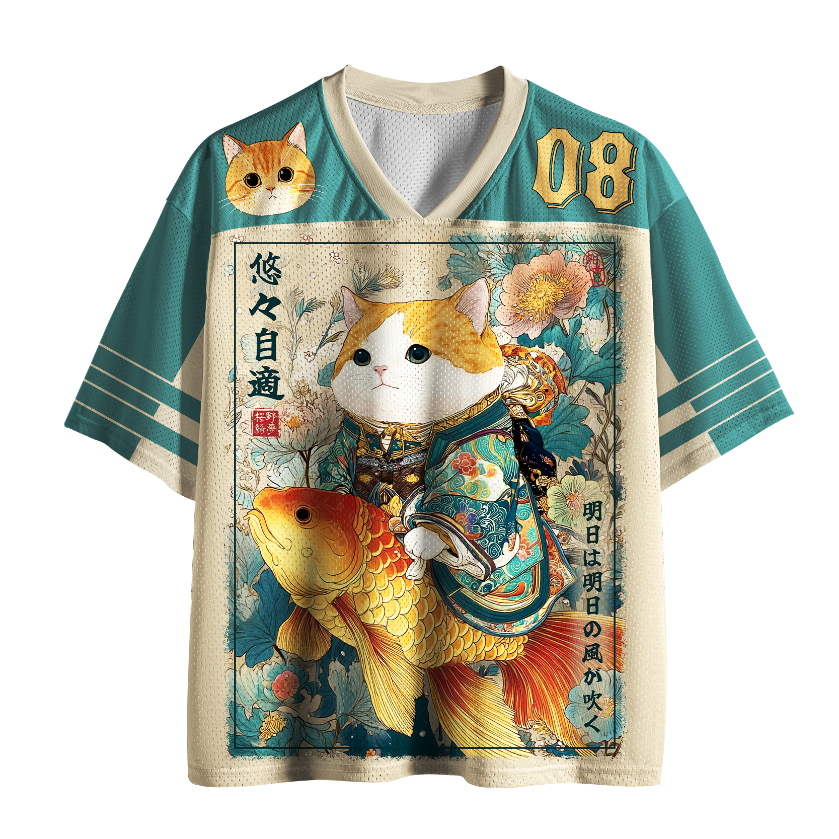 Tokyo-Lion Zen Cat & Golden Koi Mesh Jersey-Tokyo-Lion