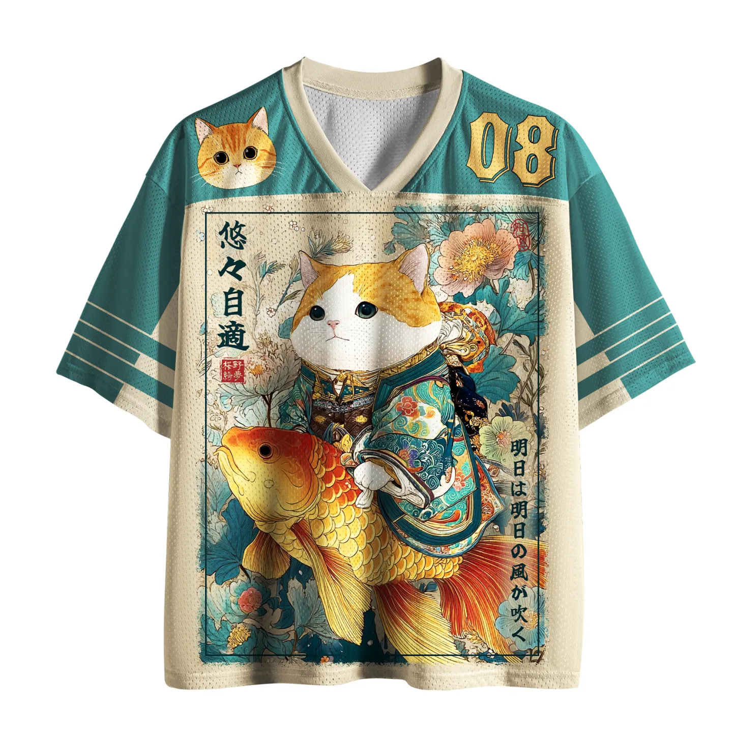 Tokyo-Lion Zen Cat & Golden Koi Mesh Jersey-Tokyo-Lion