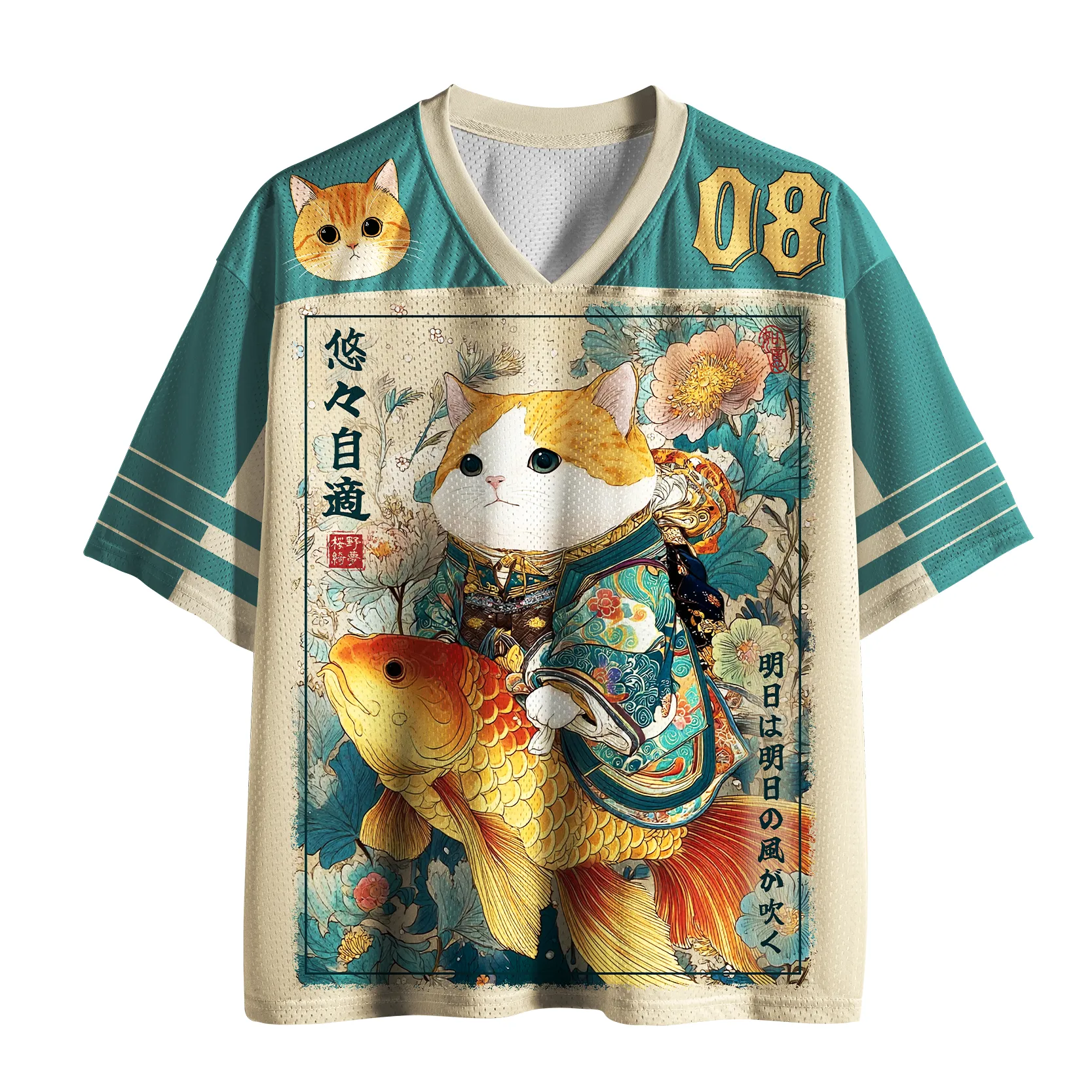 Tokyo-Lion Zen Cat & Golden Koi Mesh Jersey-Tokyo-Lion