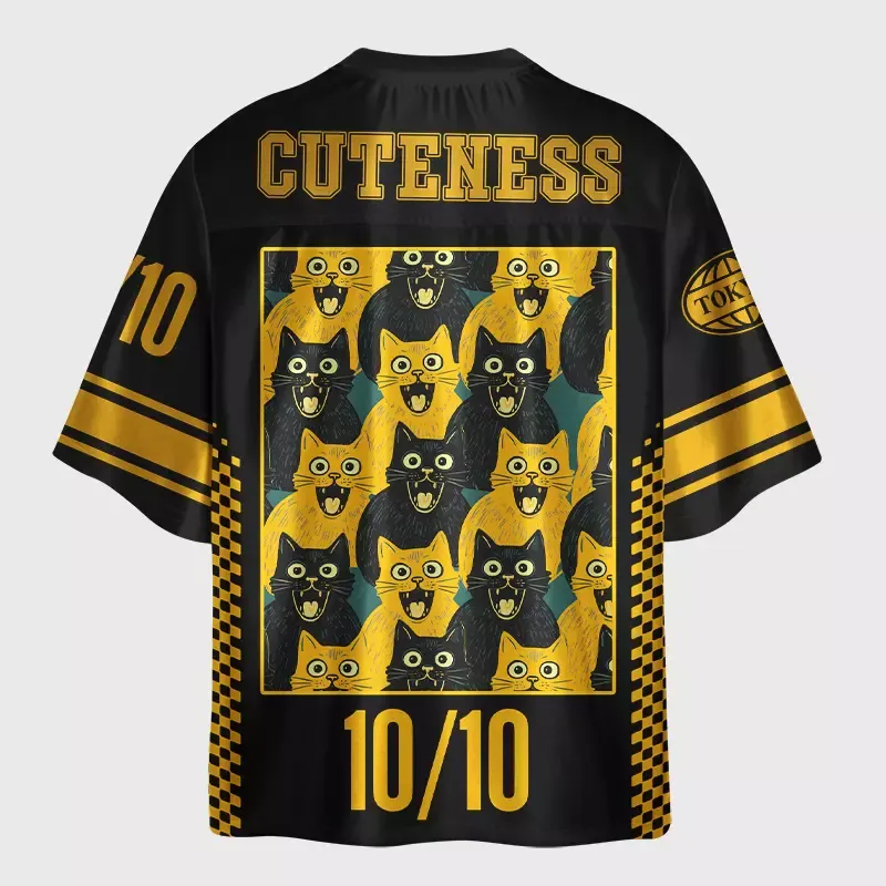 Tokyo-Lion Golden Black Cat Crew Glossy Oversized Jersey