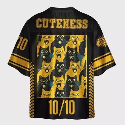 Tokyo-Lion Golden Black Cat Crew Glossy Oversized Jersey