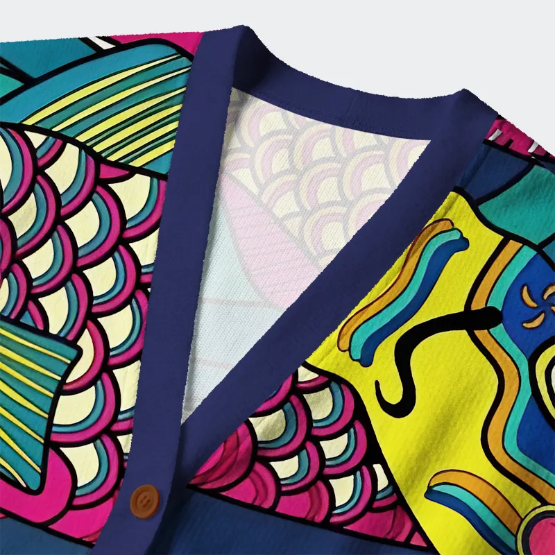 Tokyo-Lion Colorful Japanese Koinobori Ugly Cardigan Sweater