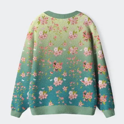 Tokyo-Lion Sakura Blossom Waves Ugly Cardigan Sweater