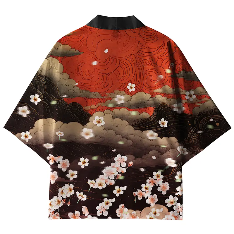 Tokyo-Lion Sakura And Clouds Kimono Cardigan