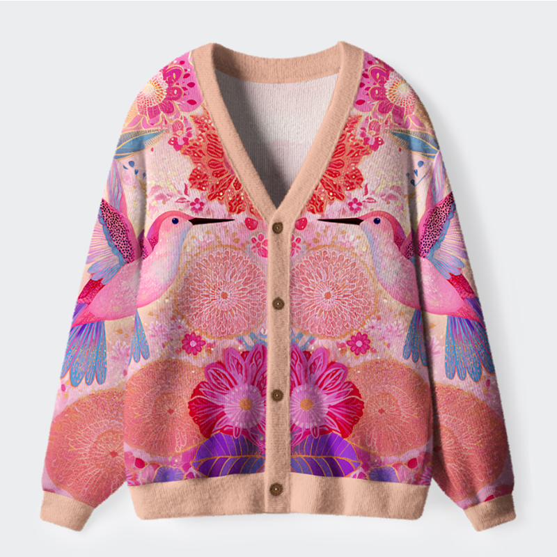 Tokyo-Lion Birdsong And Blossoms Ugly Cardigan Sweater