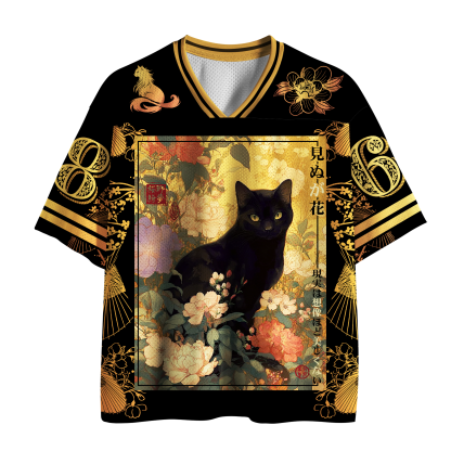 Tokyo-Lion Black Cat&Peony Mesh Jersey