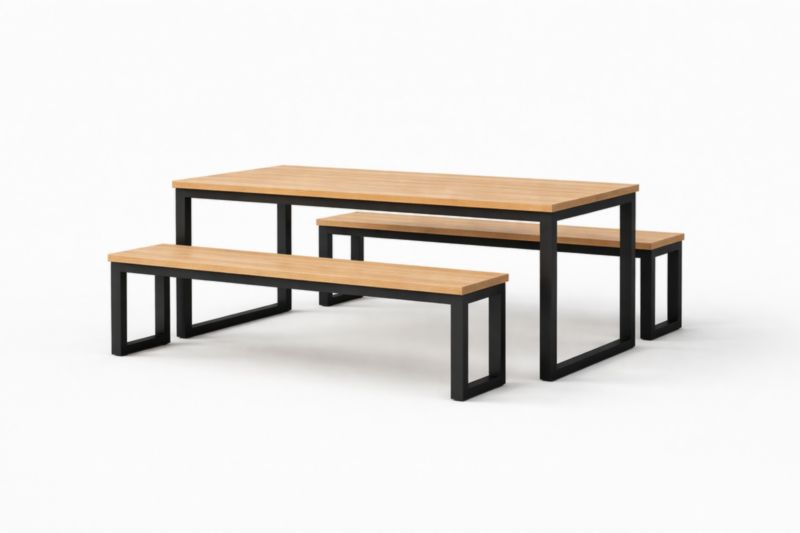 Set Tavolo e Panche in Legno e Metallo Naturale/Nero-Joravero