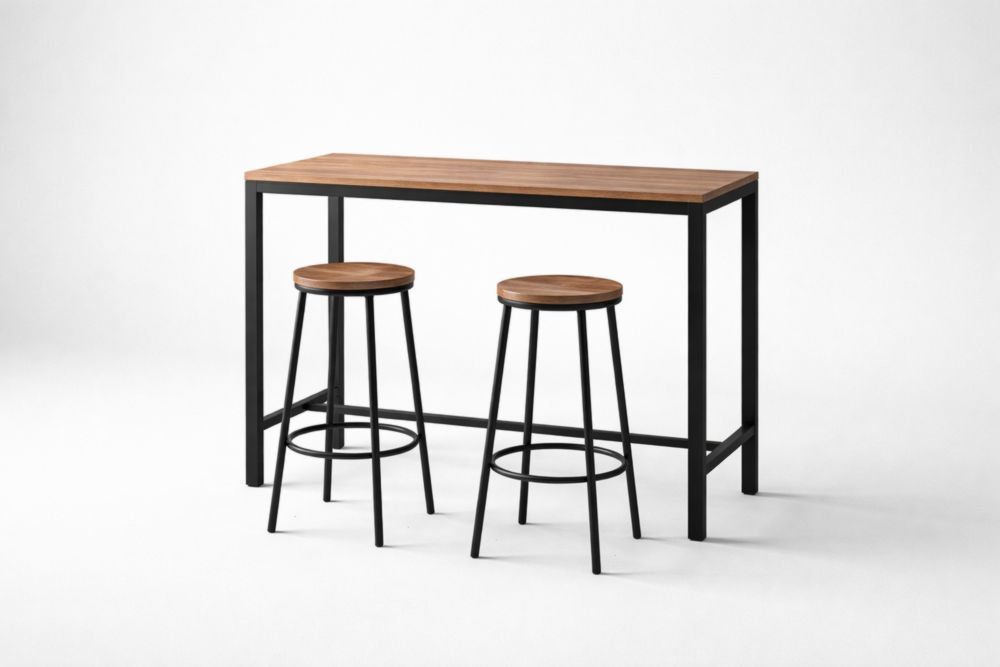 Set tavolo alto e sgabelli in metallo e legno-Joravero