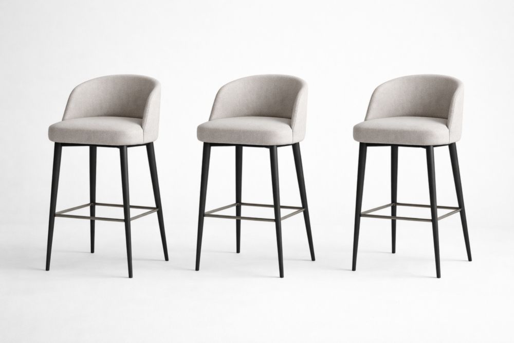 Set di 3 sgabelli alti in tessuto grigio chiaro con struttura in metallo-Joravero