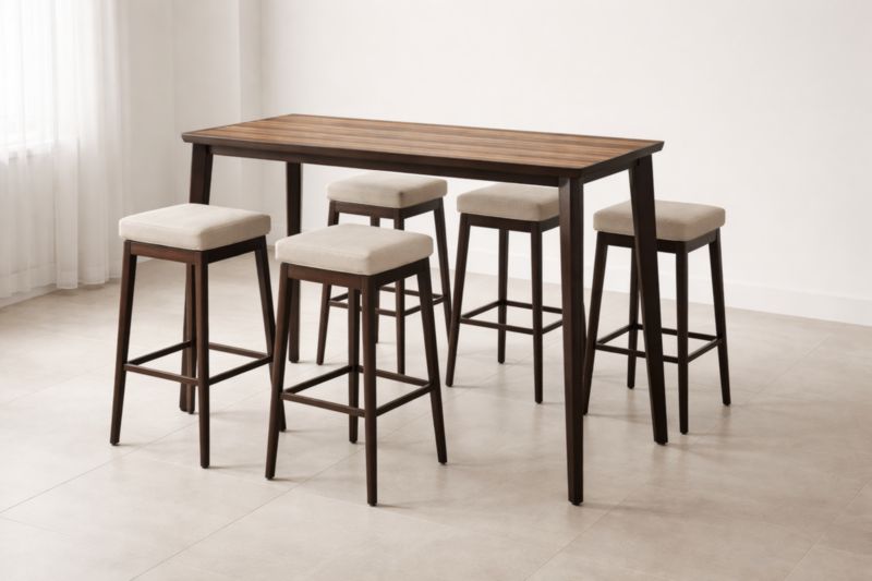 Set Tavolo in Legno con Sgabelli in Tessuto, Noce/Naturale-Joravero