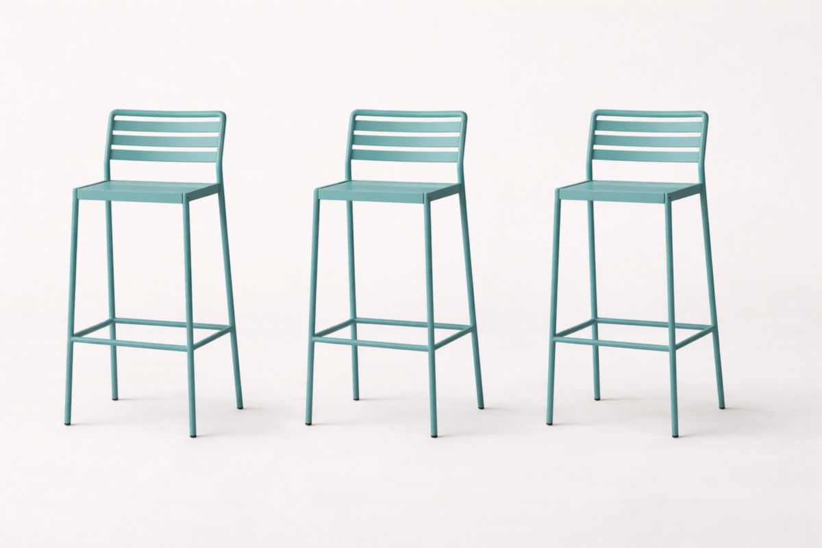 Set di 3 sgabelli alti in metallo verde acqua-Joravero