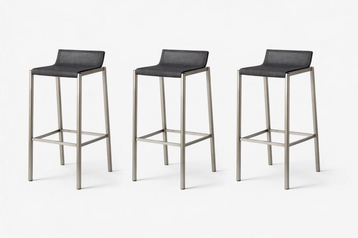 Set di 3 sgabelli in acciaio inossidabile con seduta in tessuto Grigio scuro-Joravero