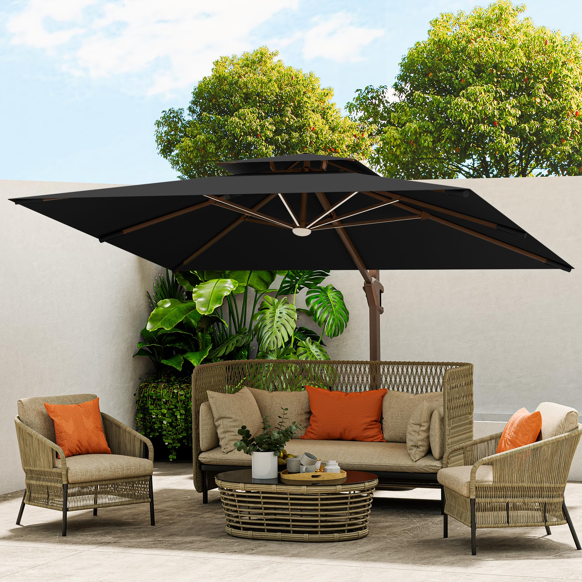 Solar LED Aluminum Cantilever Umbrella With Base