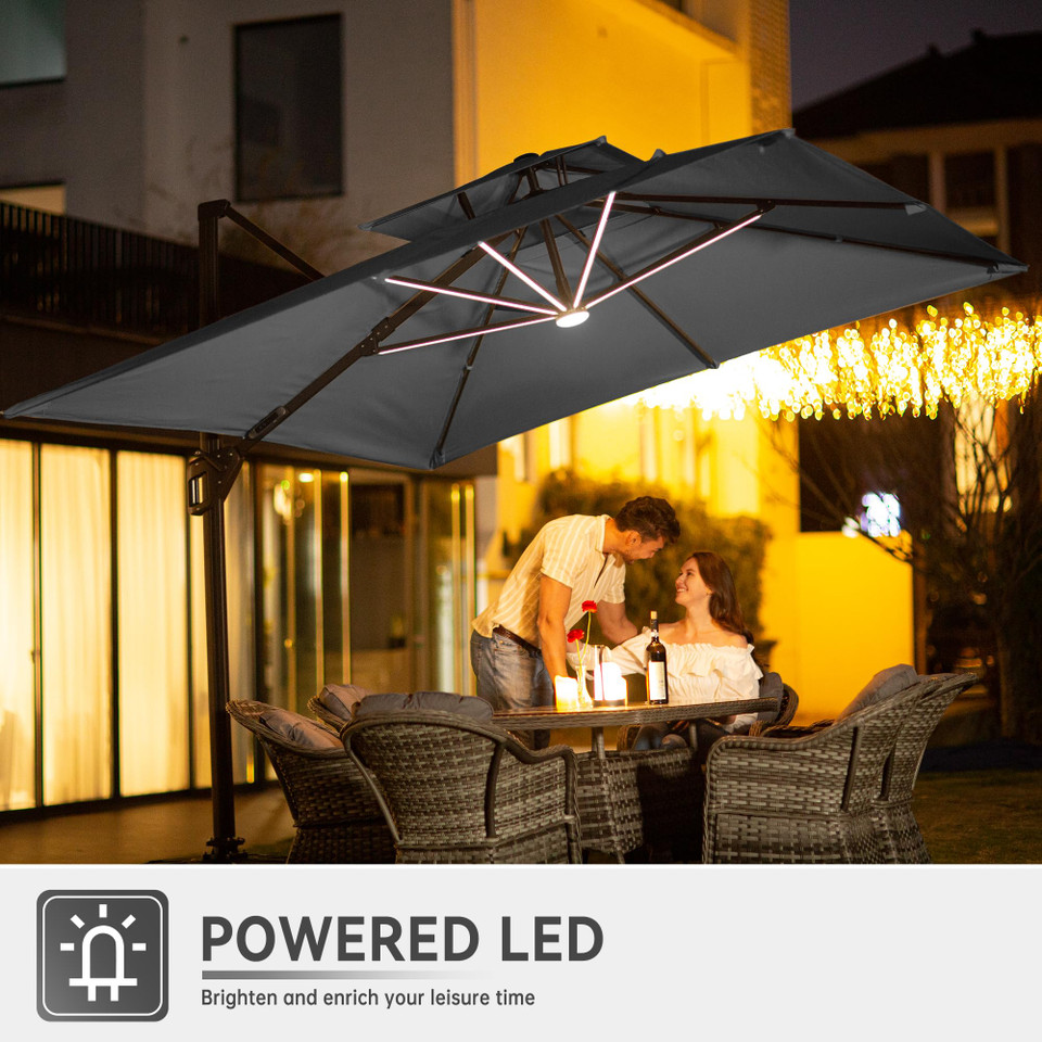 Solar LED Aluminum Cantilever Umbrella With Base
