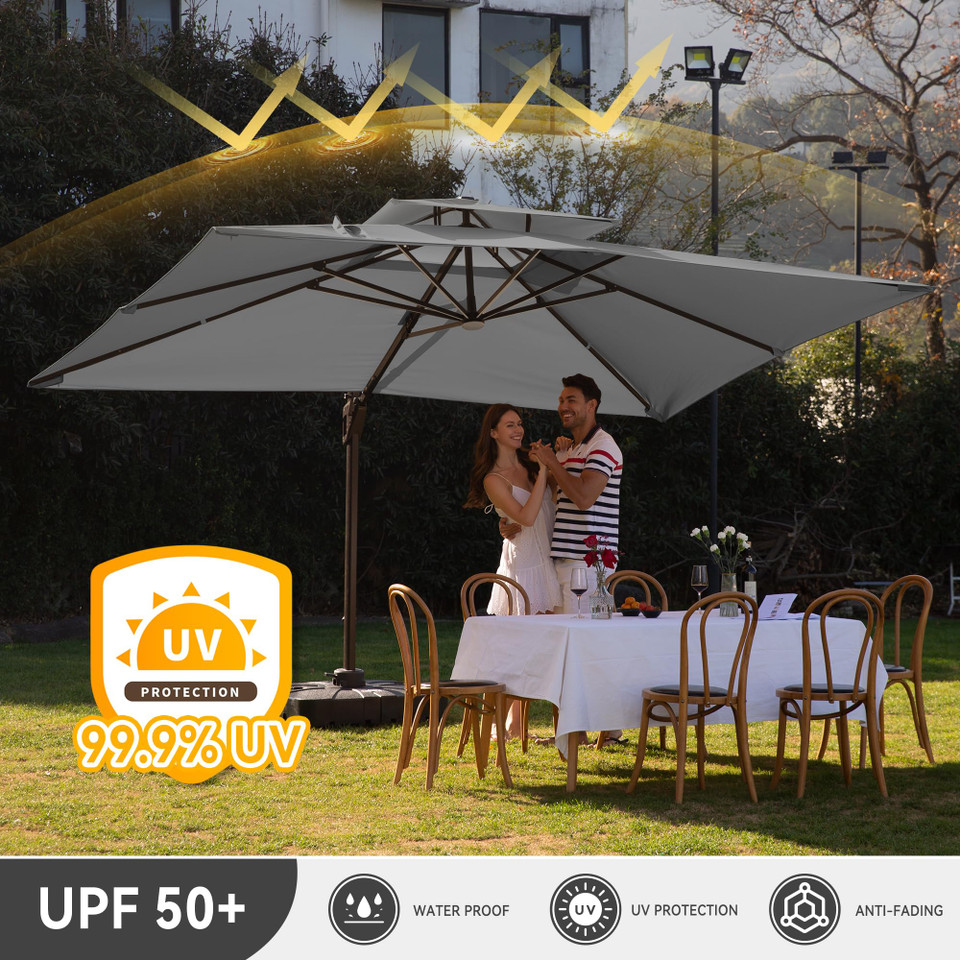 Solar LED Aluminum Cantilever Umbrella With Base