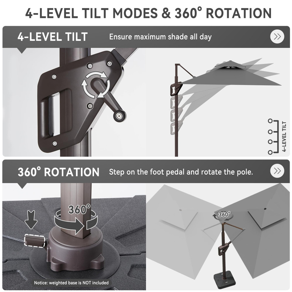 Solar LED Aluminum Cantilever Umbrella With Base