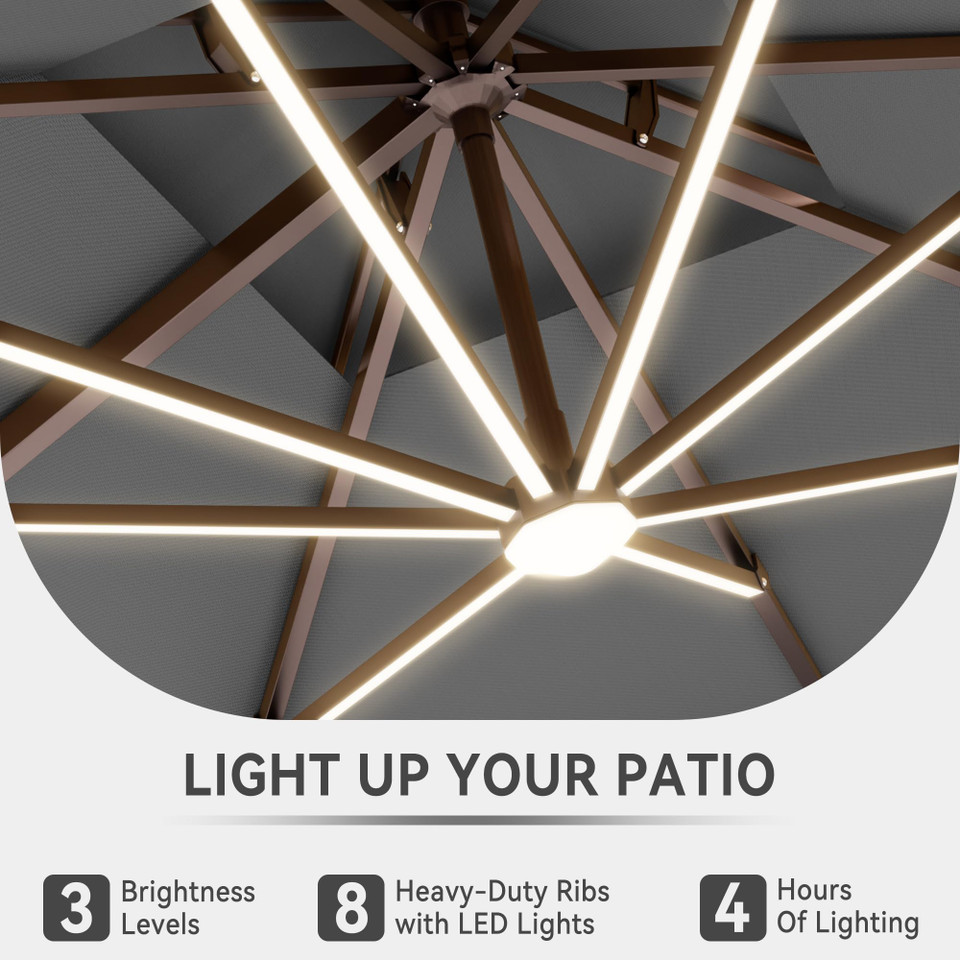 Solar LED Aluminum Cantilever Umbrella With Base