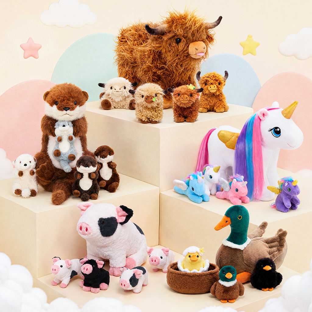 Plush Stuffed Animal Family Toy Set Mommy with Babies - 15 Themes