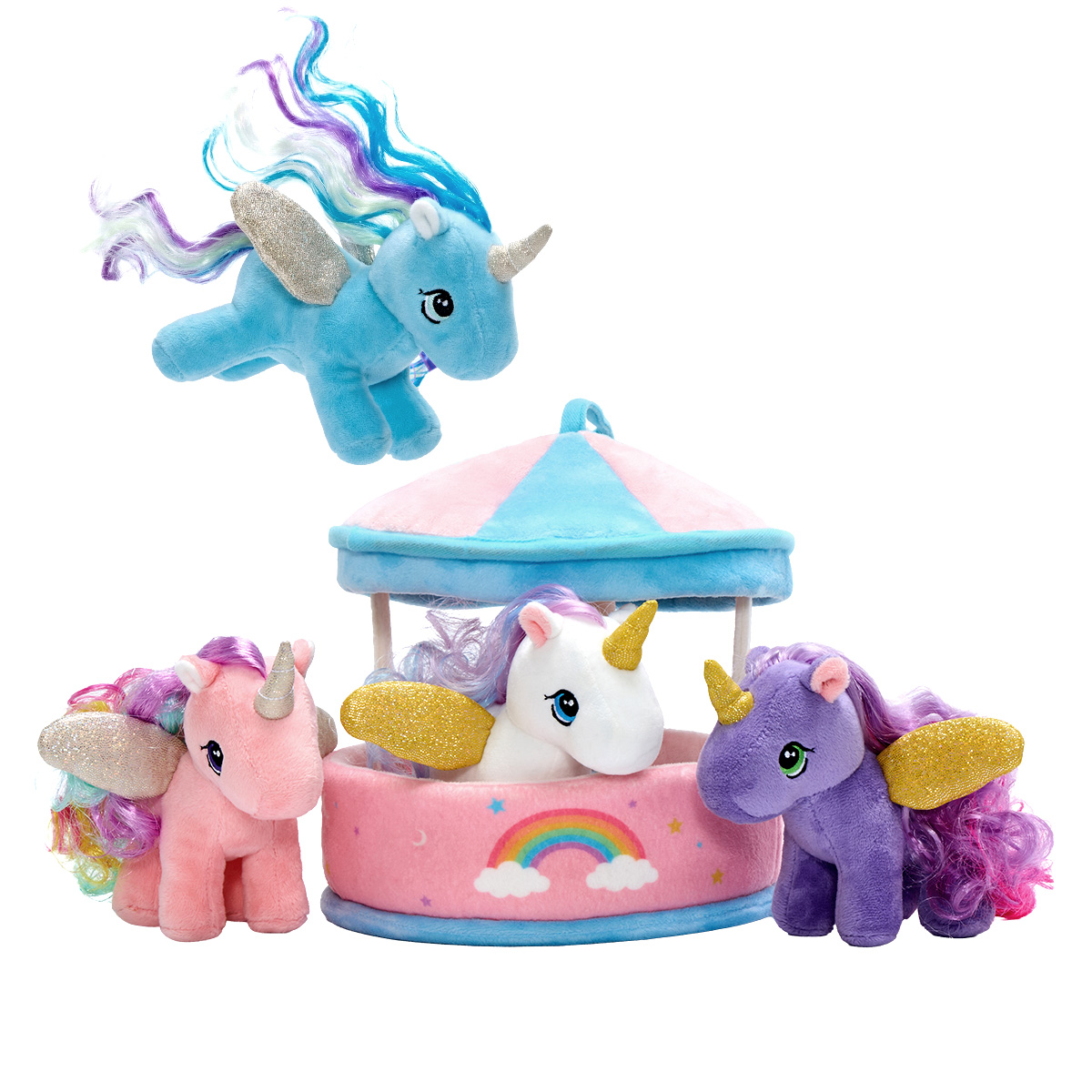 Carousel Plush Toy Set with 4 Unicorns