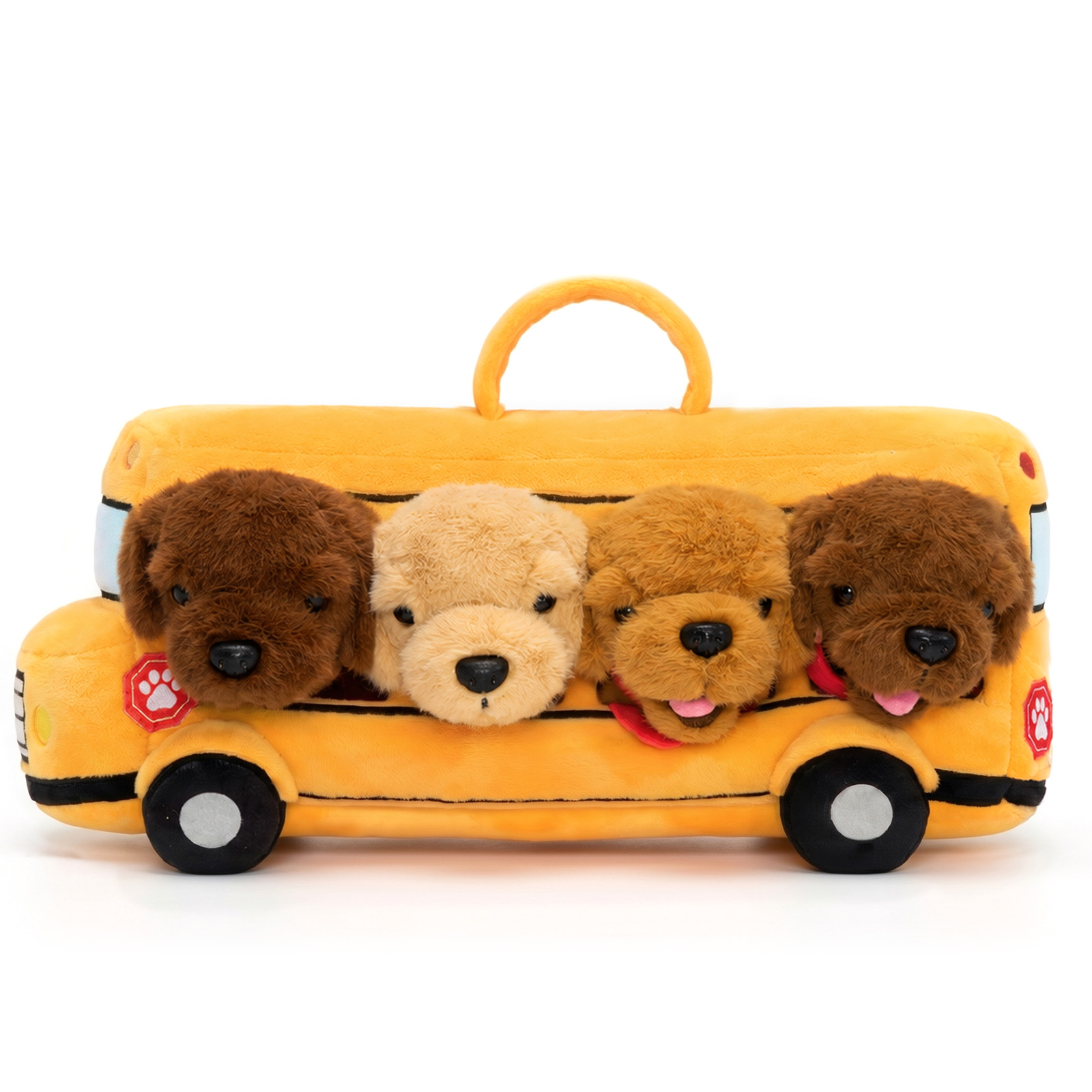 Personalized First Puppy Bus Playset - Soft Sensory Toy with 4 Furry Friends