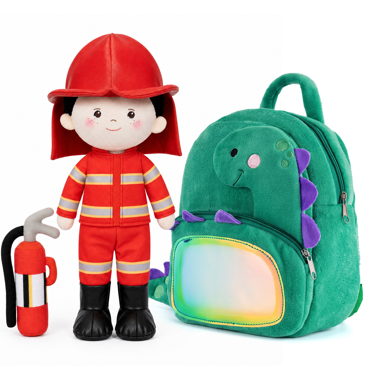 Personalized Firemen Plush Baby Boy Doll + Backpack
