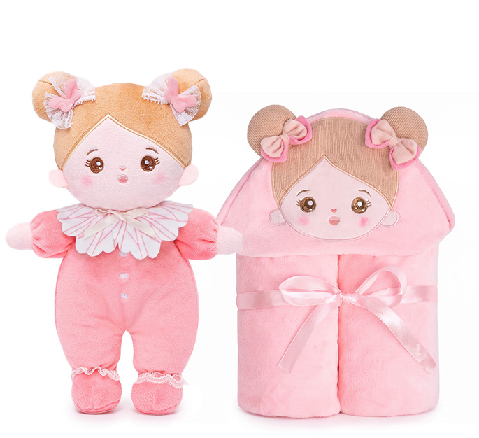 Personalized Doll and 35 Inch Soft Baby Blanket Combo