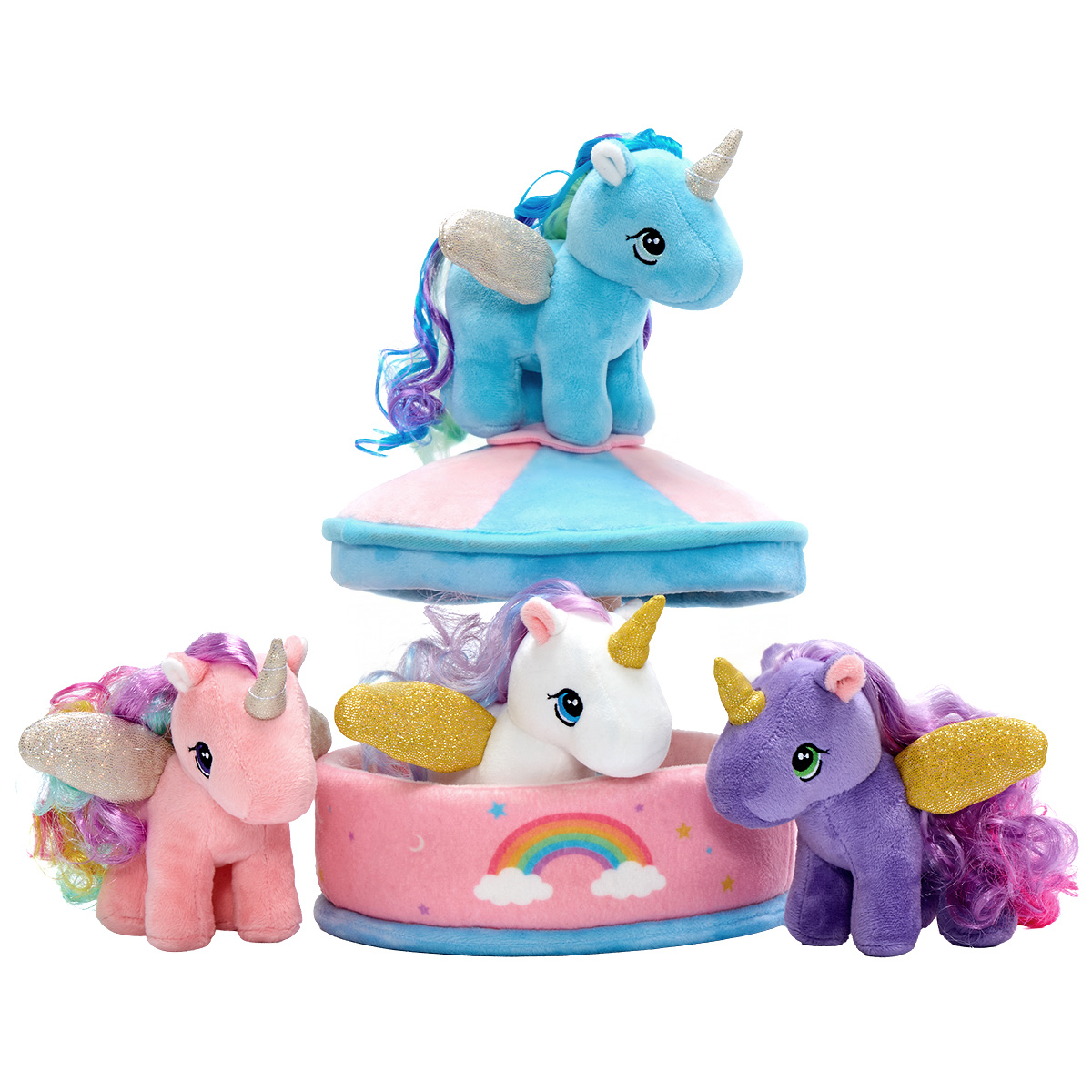 Carousel Plush Toy Set with 4 Unicorns