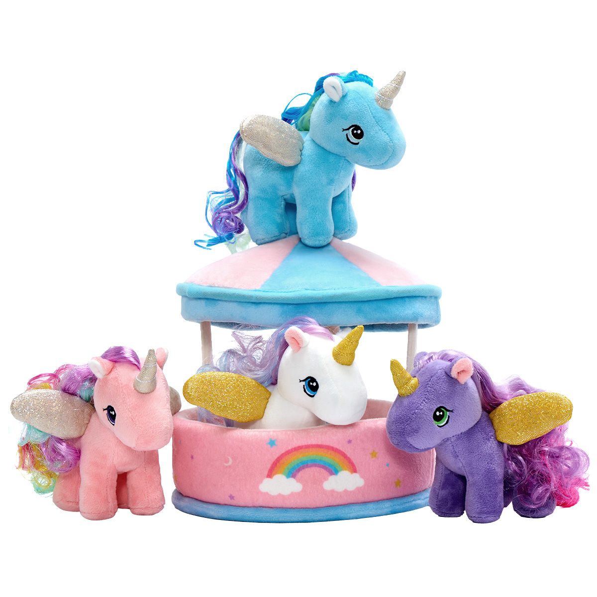 Carousel Plush Toy Set with 4 Unicorns