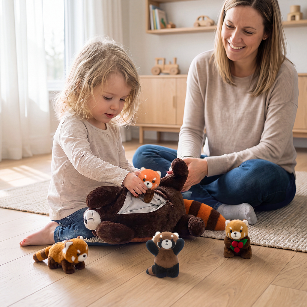 Red Panda Plush Stuffed Animal with 4 Babies