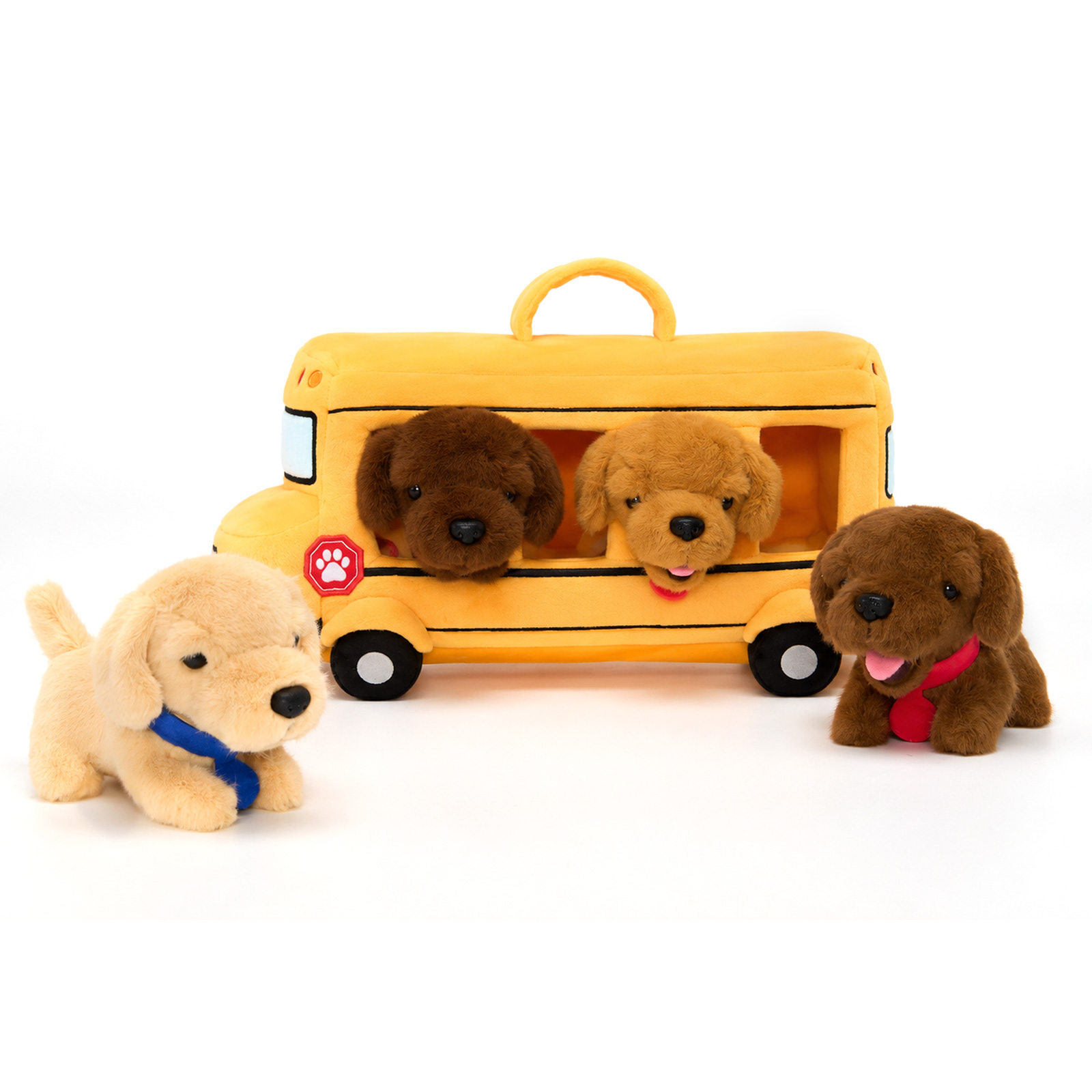 Personalized First Puppy Bus Playset - Soft Sensory Toy with 4 Furry Friends
