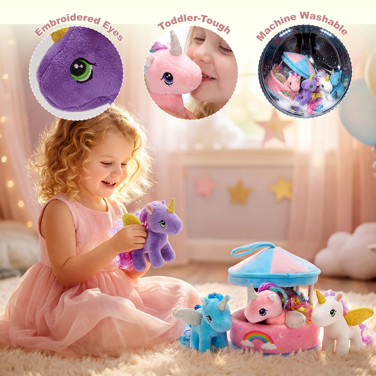 Carousel Plush Toy Set with 4 Unicorns