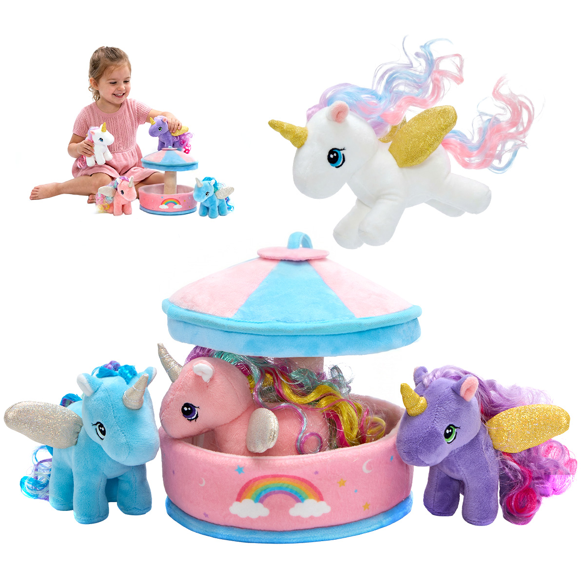 Carousel Plush Toy Set with 4 Unicorns