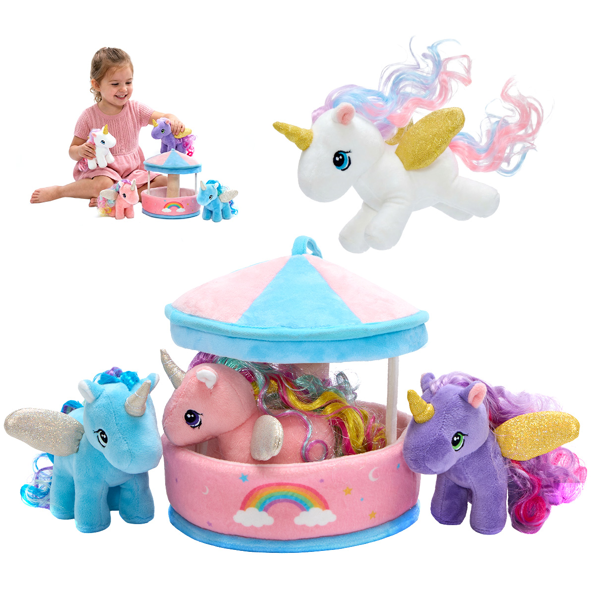 Carousel Plush Toy Set with 4 Unicorns