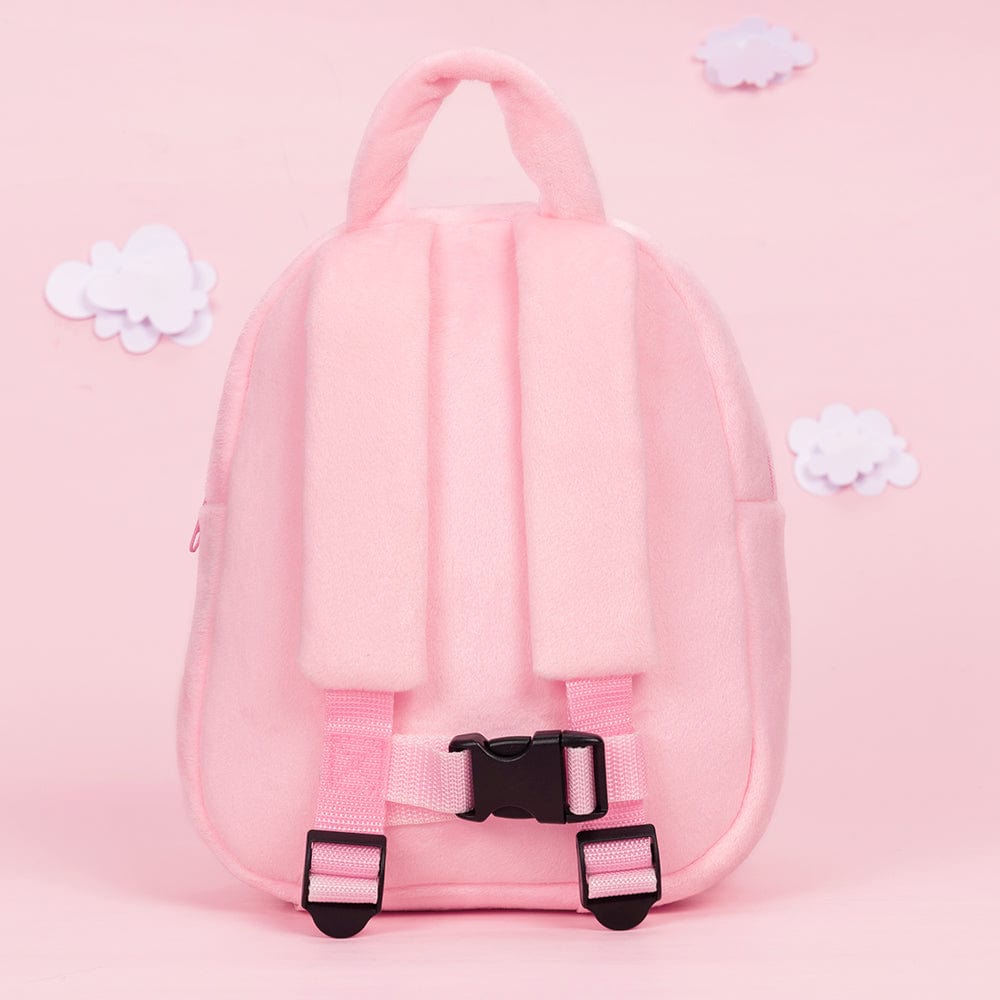 OUOZZZ Personalized Blue Eyes Pink Plush Baby Girl Backpack